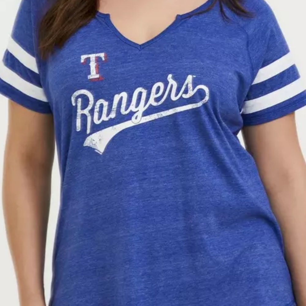 Torrid Blue MLB Texas Rangers V-Neck Tee with White Stripes
